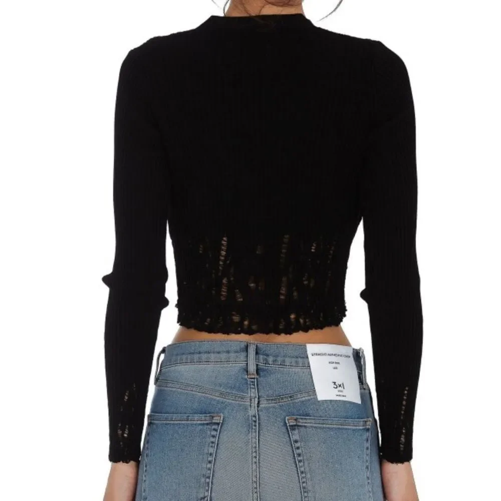 NWT Pinko Pallamano Cardigan Black with Pearl Button Distressed Cropped Large_5